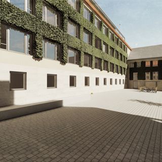 Rendering eines begrünten Gebäudes
