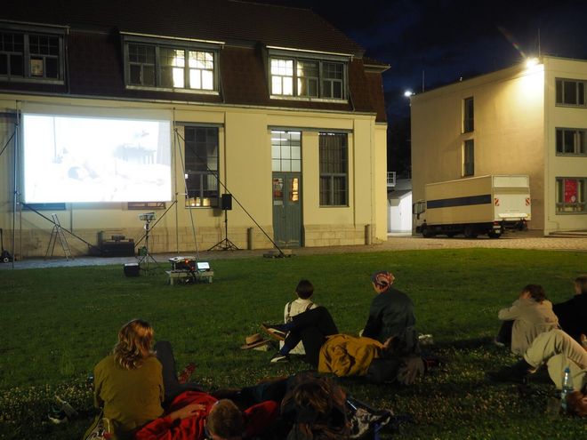 Open-air cinema on the lawn in front of the Van de Velde Building