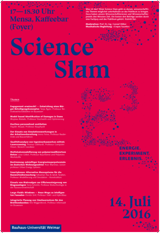 Plakat zum Science Slam, persönliches Highlight von Prof. Völker. Gestaltung: Verena Kalser & Elisabeth Pichler.