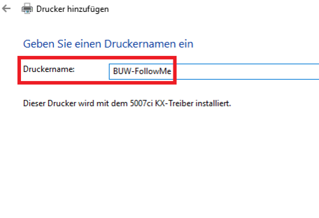 Der Druckername kann eigenständig vergeben werden und Symbolisiert den Namen, wie das Gerät im System angezeigt wird.