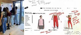 Participants make notes on screenshots from online platforms and highlight key areas of concern, such as a lack of pricing, limited images, and a small range of body types and skin tones. Image: Eva Hornecker