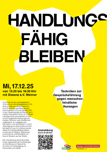 Veranstaltungsplakat »Handlungsfähig bleiben!  Techniken zur Gesprächsführung gegen menschenfeindliche Aussagen«