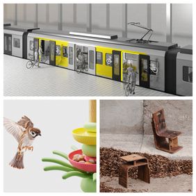 Collage mit Abbildung aller drei Arbeiten, die beim VDID erfolgreich waren: oben: Velocity, u.l. Avito, u.r. Neue Form: Rinde