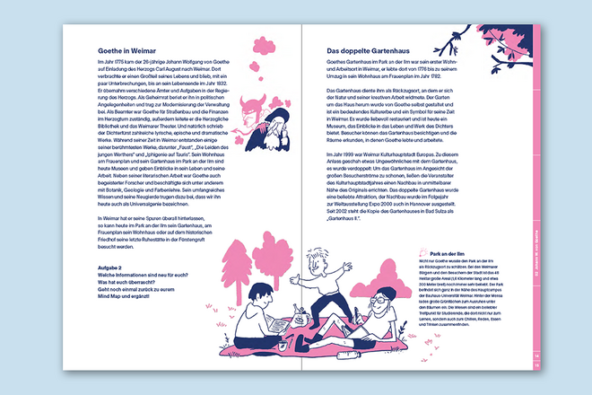 Texte und Aufgaben: Tom Wirkus, Simone Schwark, Layout und Satz: Lena Haubner, Illustrationen: Hannes Naumann Doppelseite des Arbeitsheftes