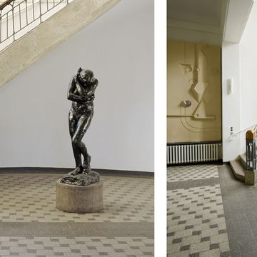 The bronze statue »Eva« by Auguste Rodin is part of the foyer of the Bauhaus-Universität Weimar’s main building. In early February an unknown assailant knocked the sculpture from its pedestal, leaving a gaping hole in the stairwell. (Images: Tobias Adam and Thomas Müller)
