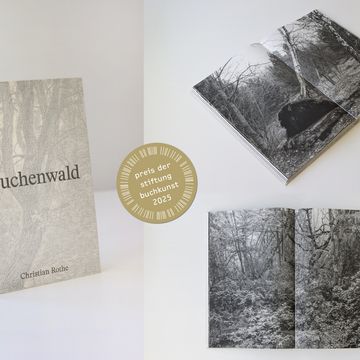 VK-Alumnus Christian Rothe ist für seine Publikation »Buchenwald« mit dem »Preis der Stiftung Buchkunst 2025« ausgezeichnet worden. © Stiftung Buchkunst, Fotos: Carolin Blöink Abbildung der Publikation