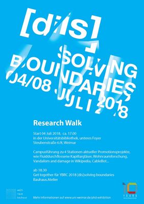 Der »Research Walk« führt zu vier Stationen auf dem Campus, an denen die Besucherinnen und Besucher direkt vor Ort die Promotionsforschung an der Universität erkunden können. (Foto: Bauhaus Research School)