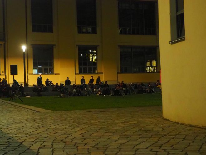 Open-air cinema on the lawn in front of the Van de Velde Building