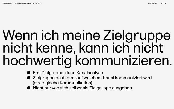 Auszug aus Folien der Präsentation Wissenschaftskommunikation & Erscheinungsbild [Workshop] von Enno Pötschke.
