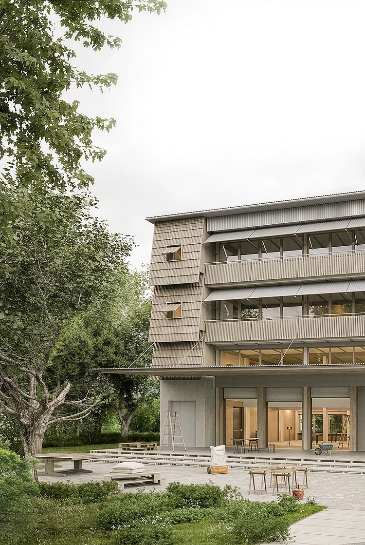 External courtyard view. Designers: Laurin Schölzel, Leonie Richter 