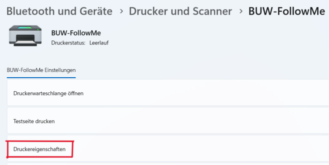 Wählen Sie die "Druckereigenschaften" aus.