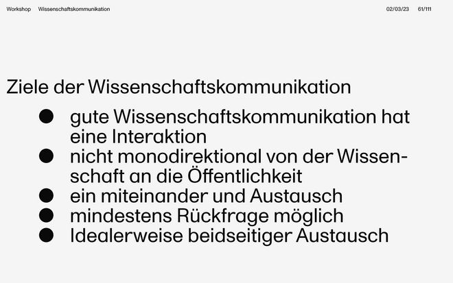 Auszug aus Folien der Präsentation Wissenschaftskommunikation & Erscheinungsbild [Workshop] von Enno Pötschke.