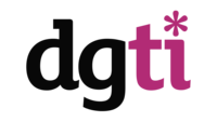 Das Schriftlogo zeigt in Buchstaben »dg« (in schwarzer Schrift) und »ti« (in pinker Schrift). Der i-Pinkt hat die Form eines Asterisk (Gender-Stern).