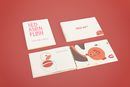 Product view of »RED AF* – Red Asian Flush« by Soo Ah Youn and Anastasia Fast: several books lie on a red background. An open book shows illustrations about the physical reaction known as »Asian Flush«.
