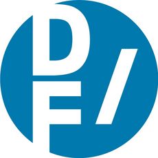 The Logo of the National Council of Women’s Organizations features a blue circle. In the circle, there are a white dash (center right) as well as two white capitalized letters: a »D« (top left) and an »F« (bottom left).