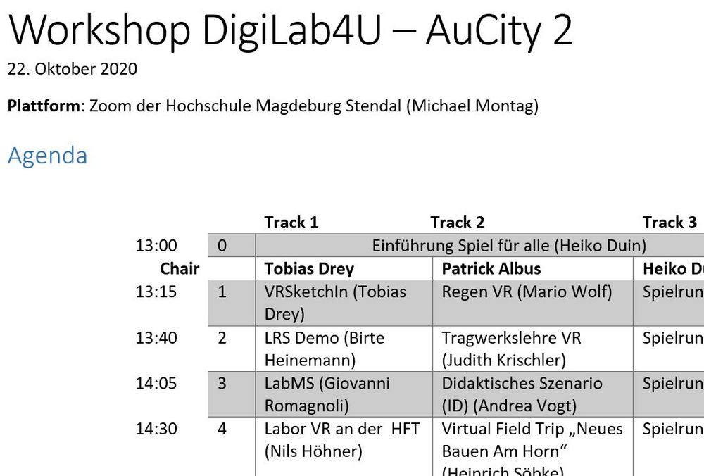 Symbolischer Ausschnitt des Workshop-Programms