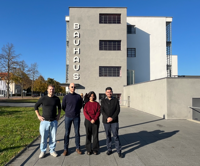 Team der Forschungswerkstatt: Gropius-Protégés, v.l. Jorik Flohr, Marc Kratzer, Sneha Singh, Pappal Suneja © Team Berlin International University