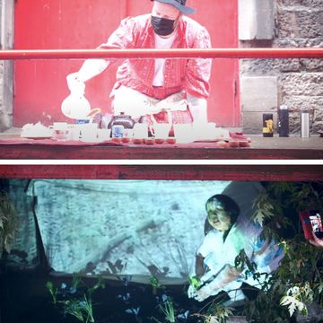 Performance »Post-Colonial Tea-House« by Barry Lazar, Margarita Garcia and Mark Andrew Hamilton, that took place in Montréal and Weimar; Videostills: Doug Moffat, Chanelle-Lize Marshall (4th Space, Concordia University Montréal)