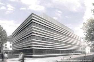 Visualisierung des neuen Laborgebäudes in der Coudaystraße 13D. Urheber: agn Niederberghaus & Partner GmbH, Halle