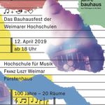 Veranstaltungsplakat, Quelle: Büro Bauhaus. Gestaltung: Masihne Rasuli, Anne Schindler, Leoš Olpp, Luise Wolter. Das »Büro Bauhaus«, ein Team aus Studierenden der Visuellen Kommunikation an der Bauhaus-Universität Weimar, entwickelte das visuelle Konzept für das Bauhausfest als Teil ihres Studiums. Betreut wurden sie von dem künstlerischen Mitarbeiter Adrian Palko.