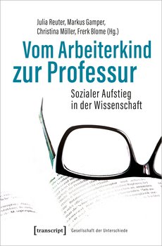 The cover of the book »Vom Arbeiterkind zur Professur« shows a pair of black glasses lying on top of an open book.