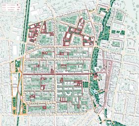 Lageplan des Quartierts aus dem Schinkelpreiträger »DAZWISCHENstadt Luckenwalde«. Entwurf: Till Pulst, Emil Kuenzer, Jorik Flohr und Jesse Puhan-Schulz