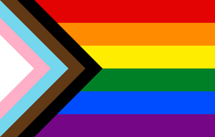 Beschreibung der »Progress Pride Flag«: siehe Text unten.