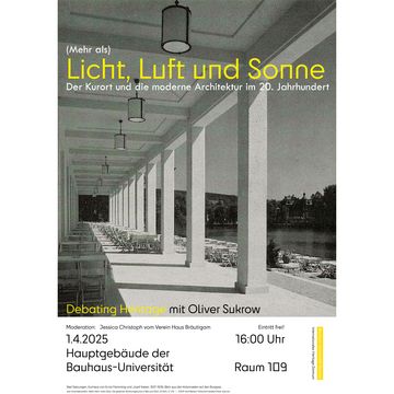 Veranstaltungsplakat: Bad Salzungen, Kurhaus von Ernst Flemming und Josef Kaiser, 1937-1939, Blick aus den Kolonnaden auf den Burgsee. Quelle: Innendekoration. Mein Heim, mein Stolz. Die gesamte Wohnungskunst in Bild und Wort, 51.1940, S. 278. | Bearbeitung: Bianka Trötschel-Daniels/Oliver Sukrow