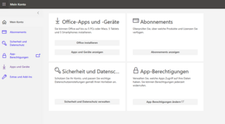 Screenshot des Menüs Mein Konto in der Weboberfläche von Office