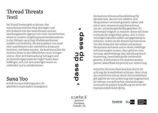 Flyer zur Arbeit von Suna Yoo (Rückseite)