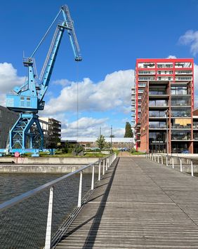 Blick auf „Nieuwe Dokken“ in Gent (Belgien)