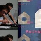 Die Bauhausmaschine projiziert am Abend des 1. Aprils 2009 eine Videocollage im Universitätshauptgebäude. (Bauhausmaschine, Stefan Kraus und Marc Sauter)