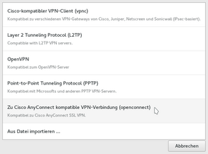 … and then select »VPN connection compatible with Cisco AnyConnect (openconnect)«.