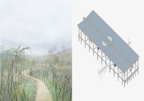 Wetland Pavillon Laboratory, Visualisierung und Axonometrie; Julia Janiel, Bachelor-Thesis Wetland Pavillon Laboratory, Visualisierung und Axonometrie; Julia Janiel, Bachelor-Thesis