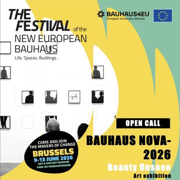 Poster for the “Festival of the New European Bauhaus” featuring the open call “Bauhaus Nova 2026” and information about the event in Brussels