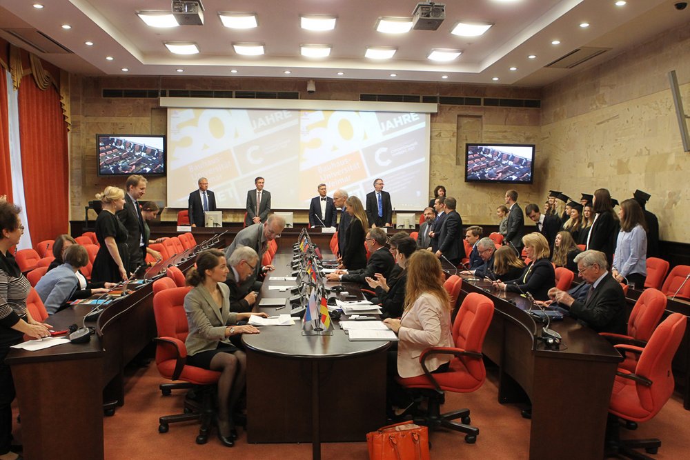 Opening ceremony of the 50-year partnership celebration in the MGSU plenary hall. Photo: Vyacheslav Korotichin