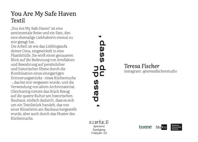 Flyer about the work of Teresa Fischer (back)