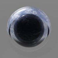 Foto einer schwarzen Kugel, die von einer Shpäre aus Wolken umgeben ist