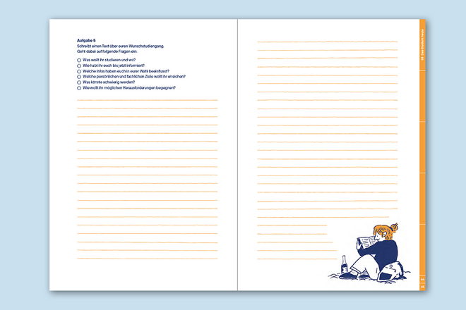 Texte und Aufgaben: Tom Wirkus, Simone Schwark, Layout und Satz: Lena Haubner, Illustrationen: Hannes Naumann Doppelseite des Arbeitsheftes