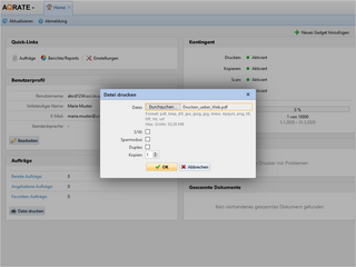 Pop-up window with »Browse« button for selecting files