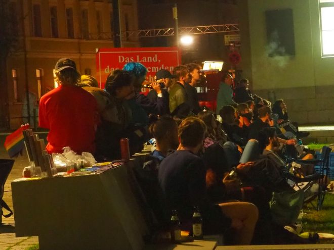 Open-air cinema on the lawn in front of the Van de Velde Building