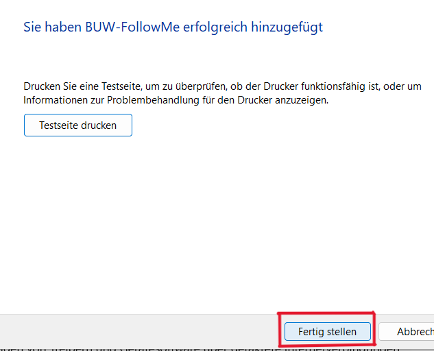 Select "Finish" and go back to Settings.