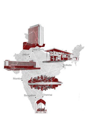 National Science Center, Maulana Azad Memorial, Times building, Balkrishna Harivallabhdas House, Ahmedabad Textile Industry, Graphic © Jorik Flohr