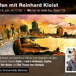 Plakat zur Veranstaltung: Die Fakultät Kunst und Gestaltung lädt am Mittwoch, 8. Juni 2016, zu einem Vortrag von Reinhard Kleist in die Van-de-Velde-Werkstatt ein.