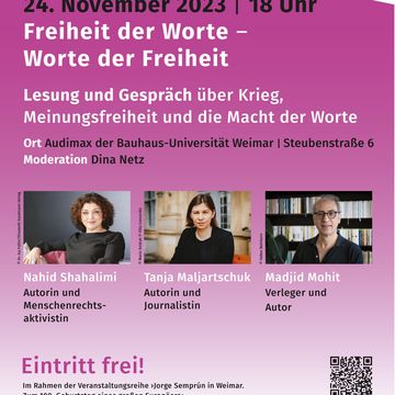 Plakat zur Lesung »Freiheit der Worte – Worte der Freiheit«
