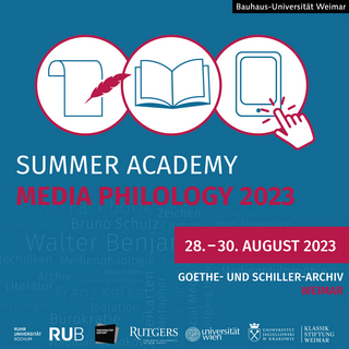 Vom 28. bis 30. August 2023 findet die Summer Academy »Media Philology 2023« an der Bauhaus-Universität Weimar statt.