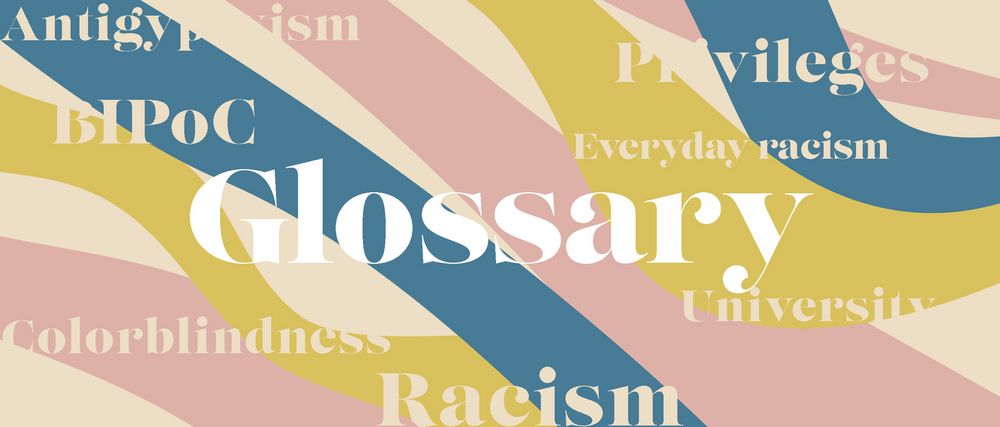 Illustration with the word glossary in the middle and with other words explained in the glossary.