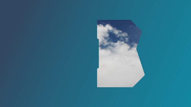 Teasergrafik mit blauem Hintergrund und einer Wolke in Form des Großbuchstaben B
