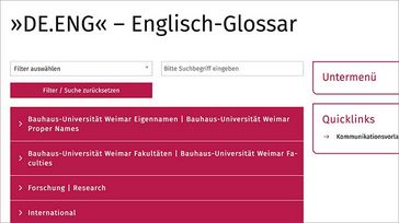 Screenshot des Glossars
