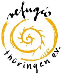 Das Logo zeigt eine gelbe Spirale auf weißem Hintergrund sowie in schwarzer Schrift die Worte: »refugio thüringen e.V.«.